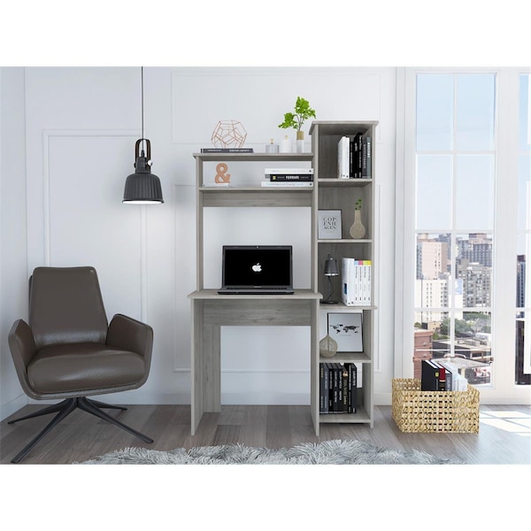 Homeroots Modern Office Desk with Storage Cabinet, Light Gray 477861 - main